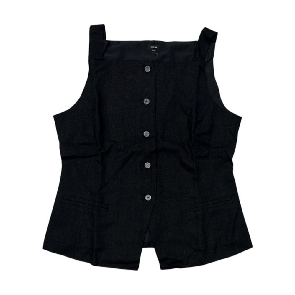 Express Women's Lightweight Slim Fit Linen Blend Button-Up Tank Top - Black